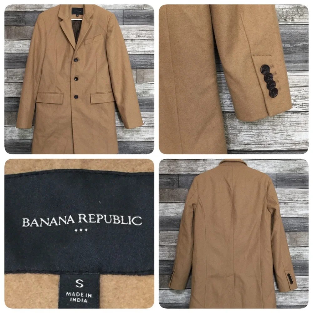 Banana Republic Long Wool Blend Overcoat Jacket Men’s S Tan Brown - Picture 1 of 10